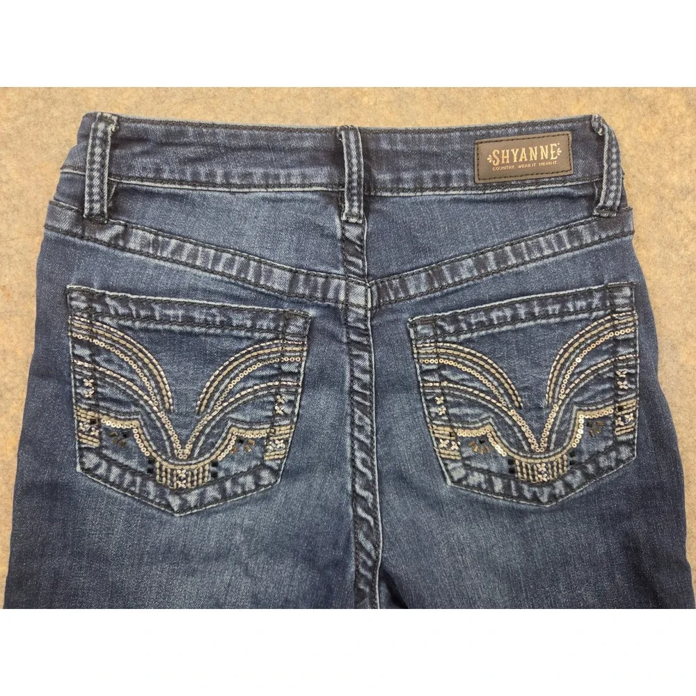 Shyanne Super Bell Bottom Y2K Flare Jeans Womens 28x34 Blue Dark Wash Jewels